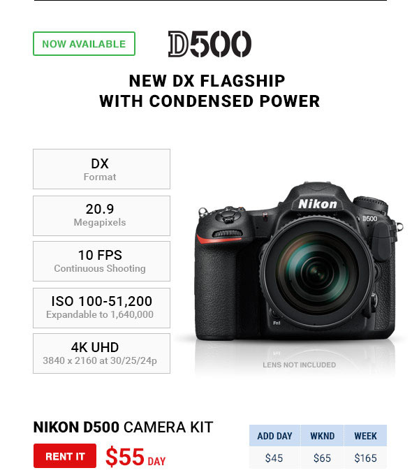 D500 Camera Kit $55 Day
